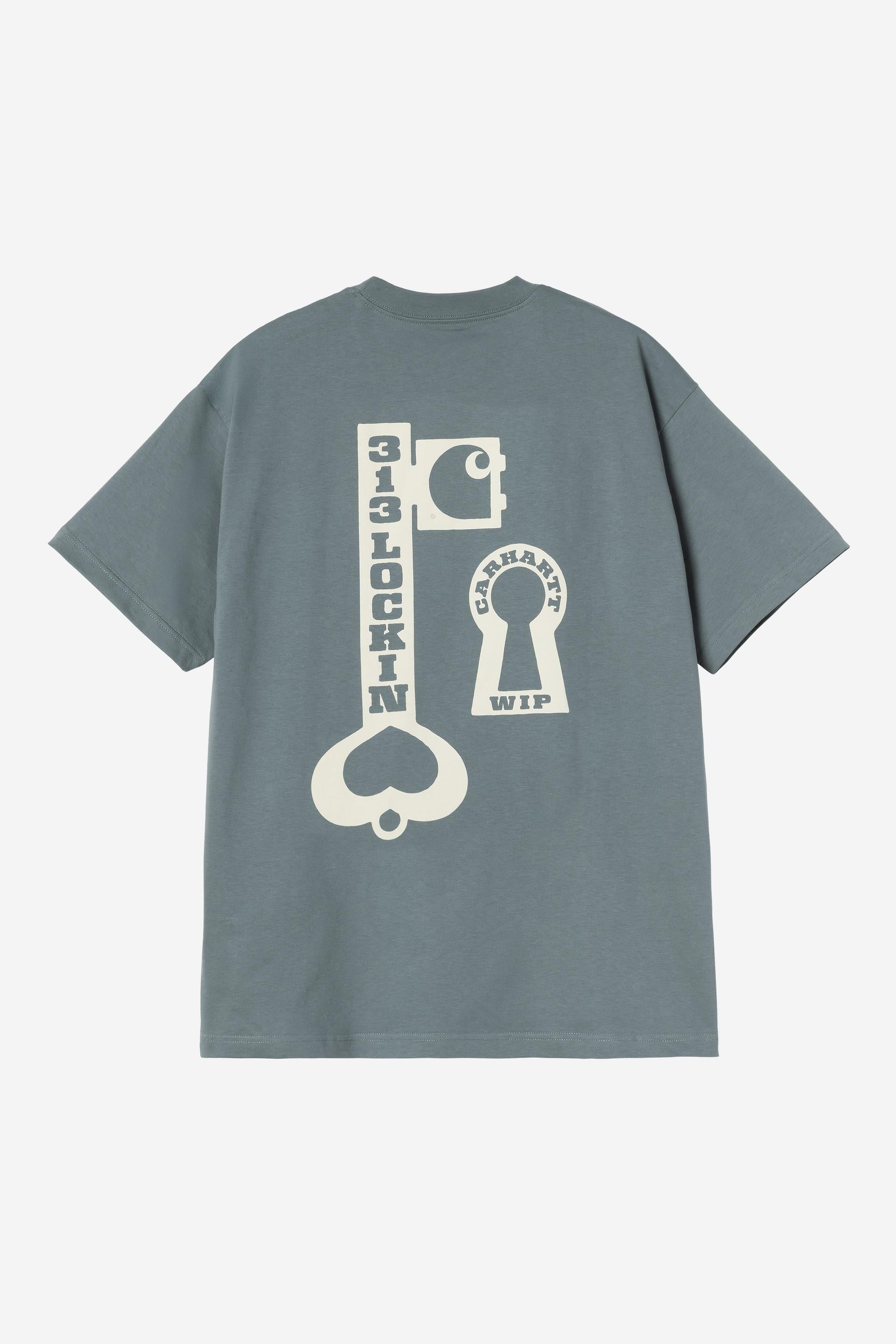 Carhartt WIP Short Sleeve Locked T-Shirt-Cozy Blue Cozy Blue model front view
