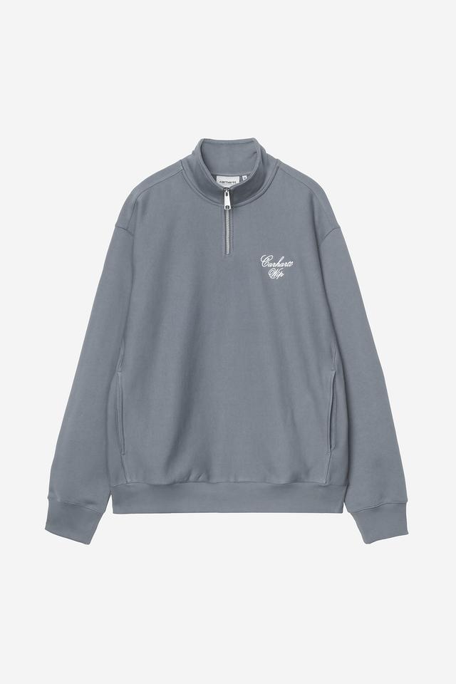 Carhartt WIP Longhand Half Zip Sweatshirt Cozy Blue / White front view