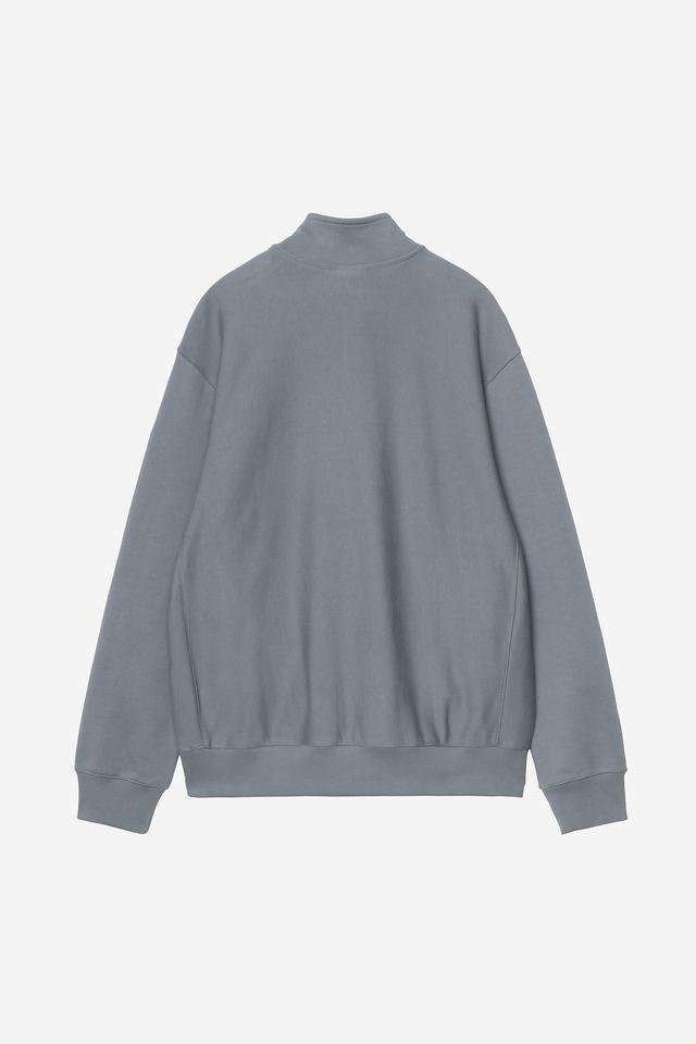Carhartt WIP Longhand Half Zip Sweatshirt Cozy Blue / White model front view