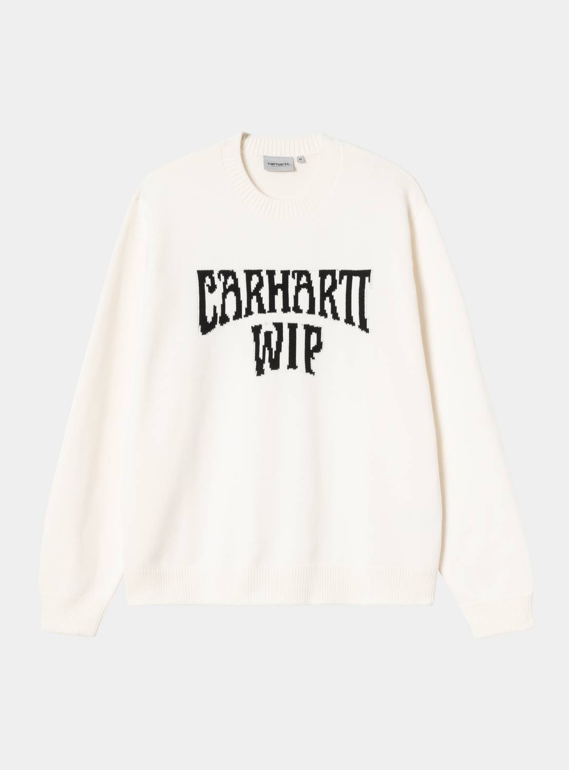 Carhartt WIP Deck Sweater in Wax / Black, front view, with black Carhartt WIP graphic on the chest.