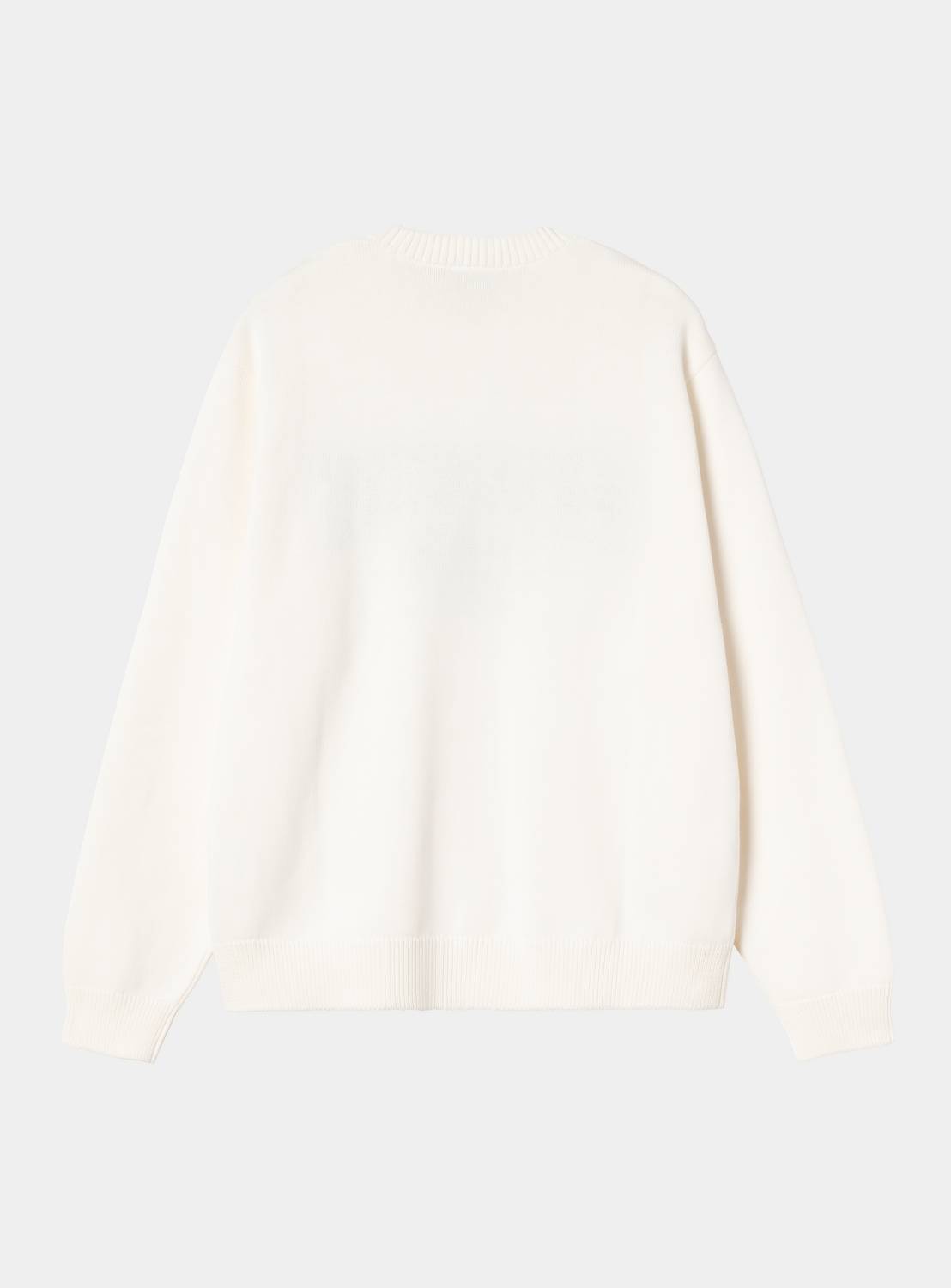 Carhartt WIP Deck Sweater in Wax / Black, back view with ribbed crew neck, cuffs and hem