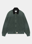 Carhartt WIP OG Santa Fe Jacket in Raven / Black, front view, with black collar, zip front, side pockets, and ribbed cuffs and hem.