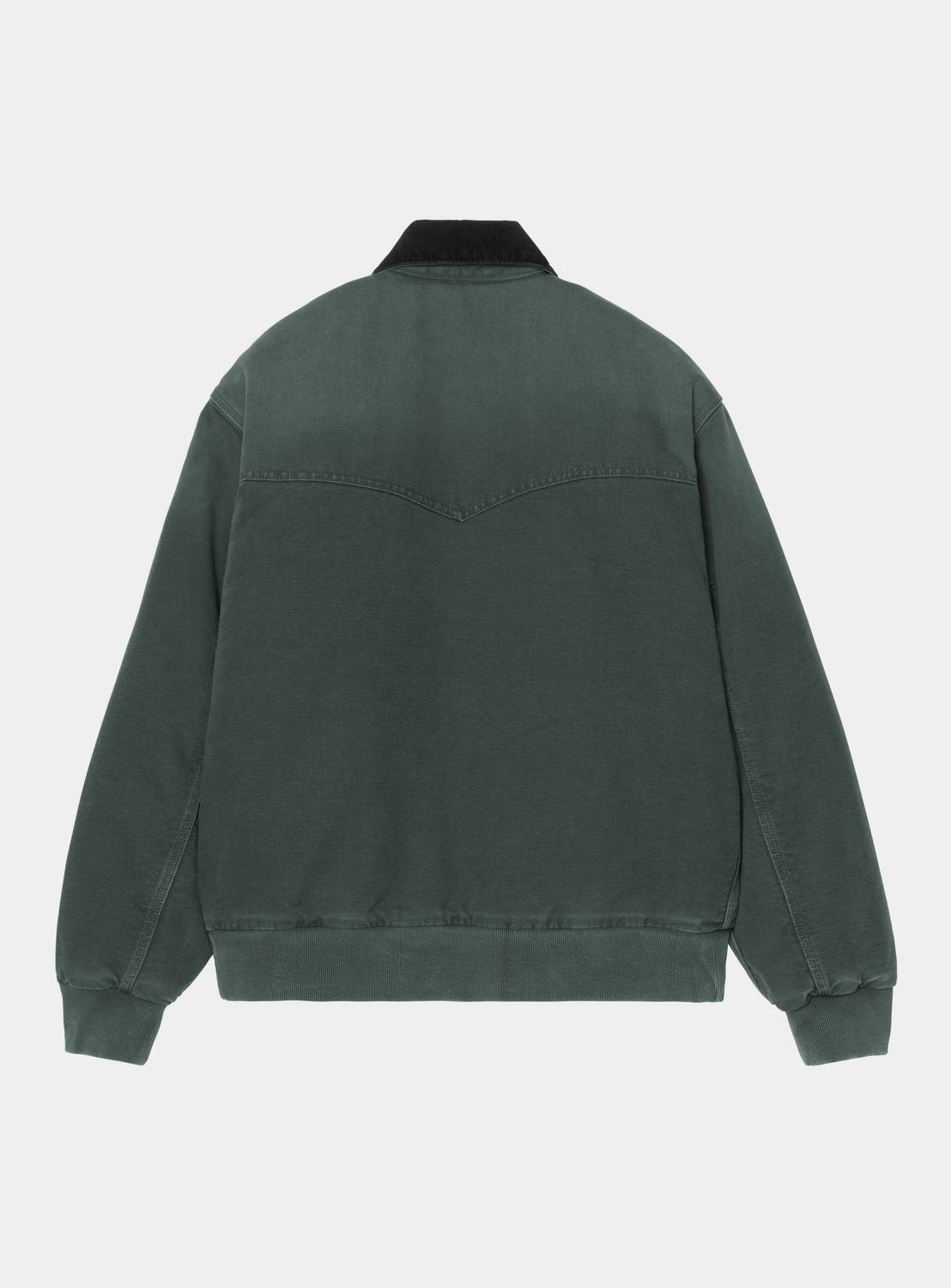 Back view of a Carhartt WIP OG Santa Fe Jacket in Raven / Black, showing the rib-knit collar, cuffs and hem.