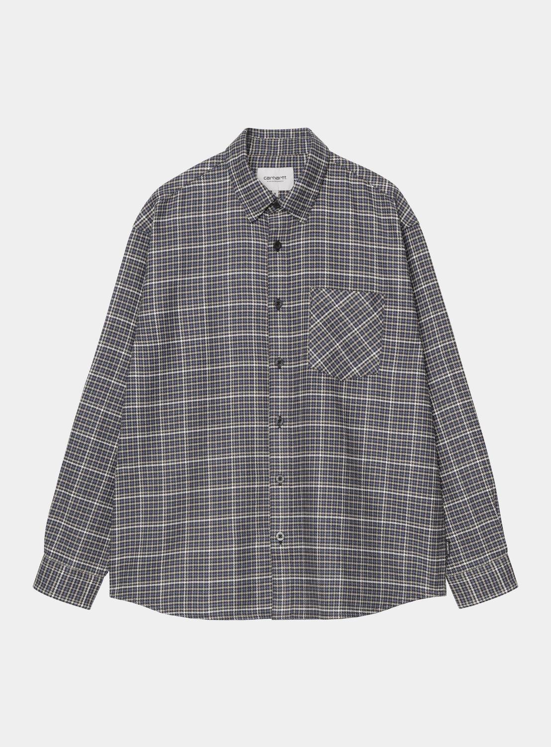 Carhartt WIP L/S Todrick Shirt in Todrick Houndstooth, Icesheet, front view with long sleeves and chest pocket
