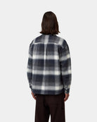 Carhartt WIP L/S Esterson Shirt in Esterson Check, Dark Navy, shown from the back with an allover check pattern, shown on model.