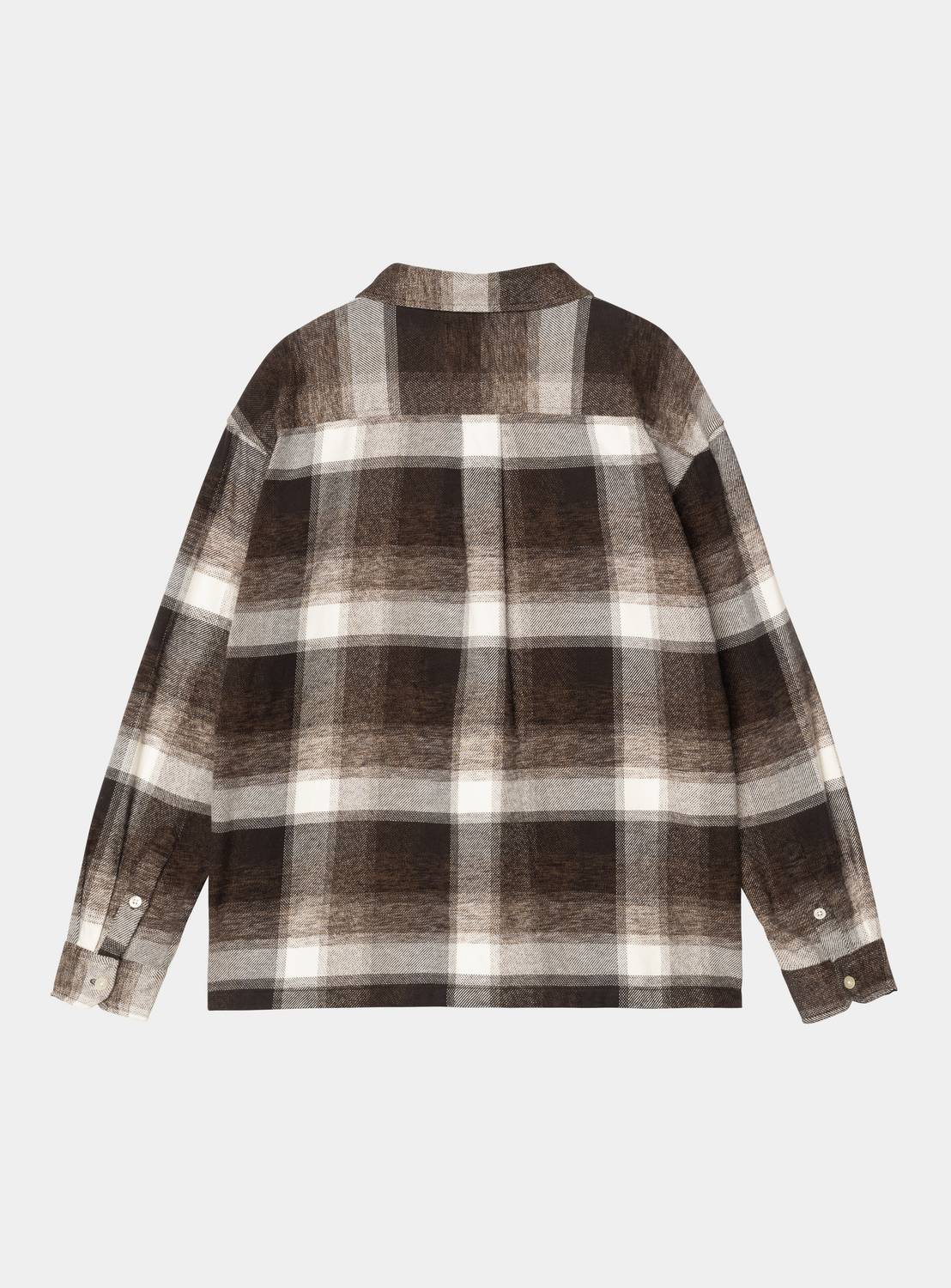 Carhartt WIP L/S Esterson Shirt in Esterson Check, Tobacco, shown from the back with an allover check pattern and buttoned cuffs.