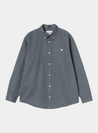 Carhartt WIP L/S OG Madison Shirt in Styx, front view, button-down collar and embroidered chest logo visible.