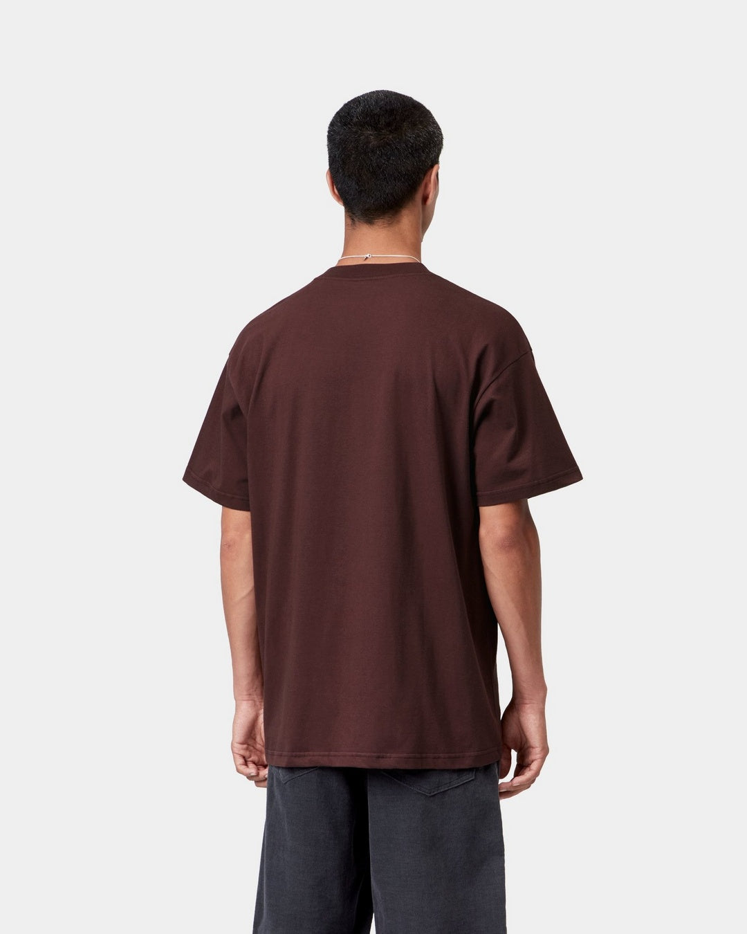 Carhartt WIP S/S Entrance T-Shirt in Amarone, back view, worn by model in a loose fit.