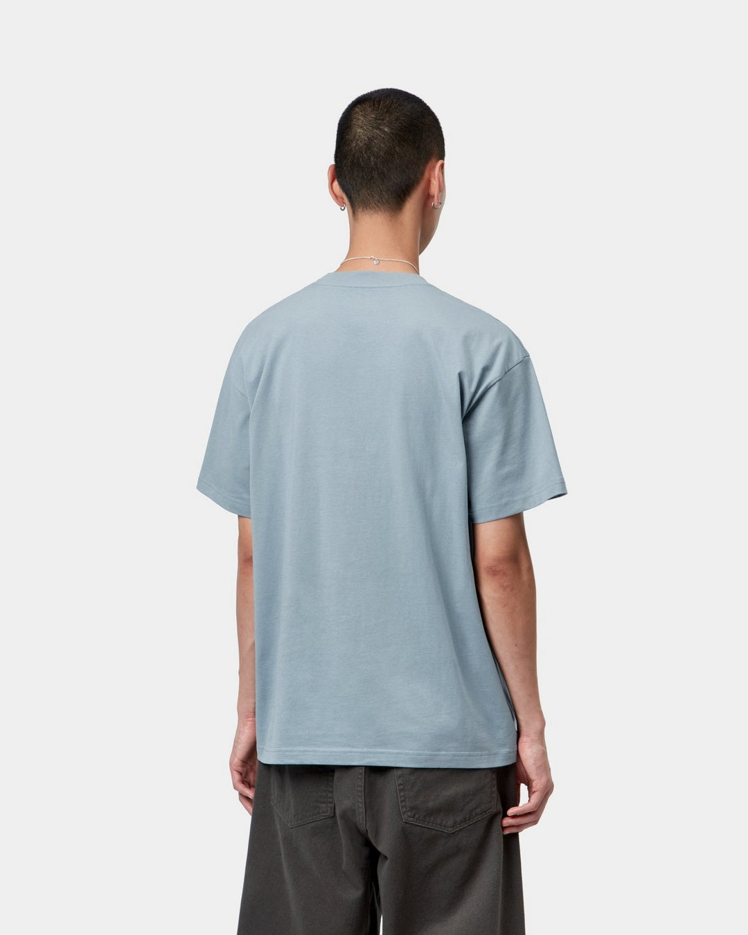 Carhartt WIP S/S Old Painter T-Shirt in Citadel, back view, worn by model