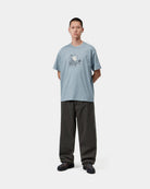 Carhartt WIP S/S Old Painter T-Shirt in Citadel, front view, with graphic print on the chest, shown on model.