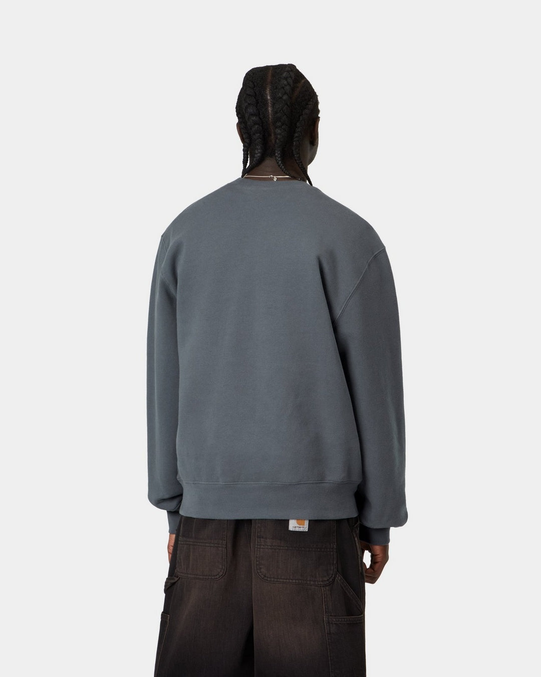 Carhartt WIP Wireless Sweat in Styx / Wax, back view, worn by model