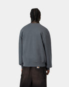 Carhartt WIP Wireless Sweat in Styx / Wax, back view, worn by model