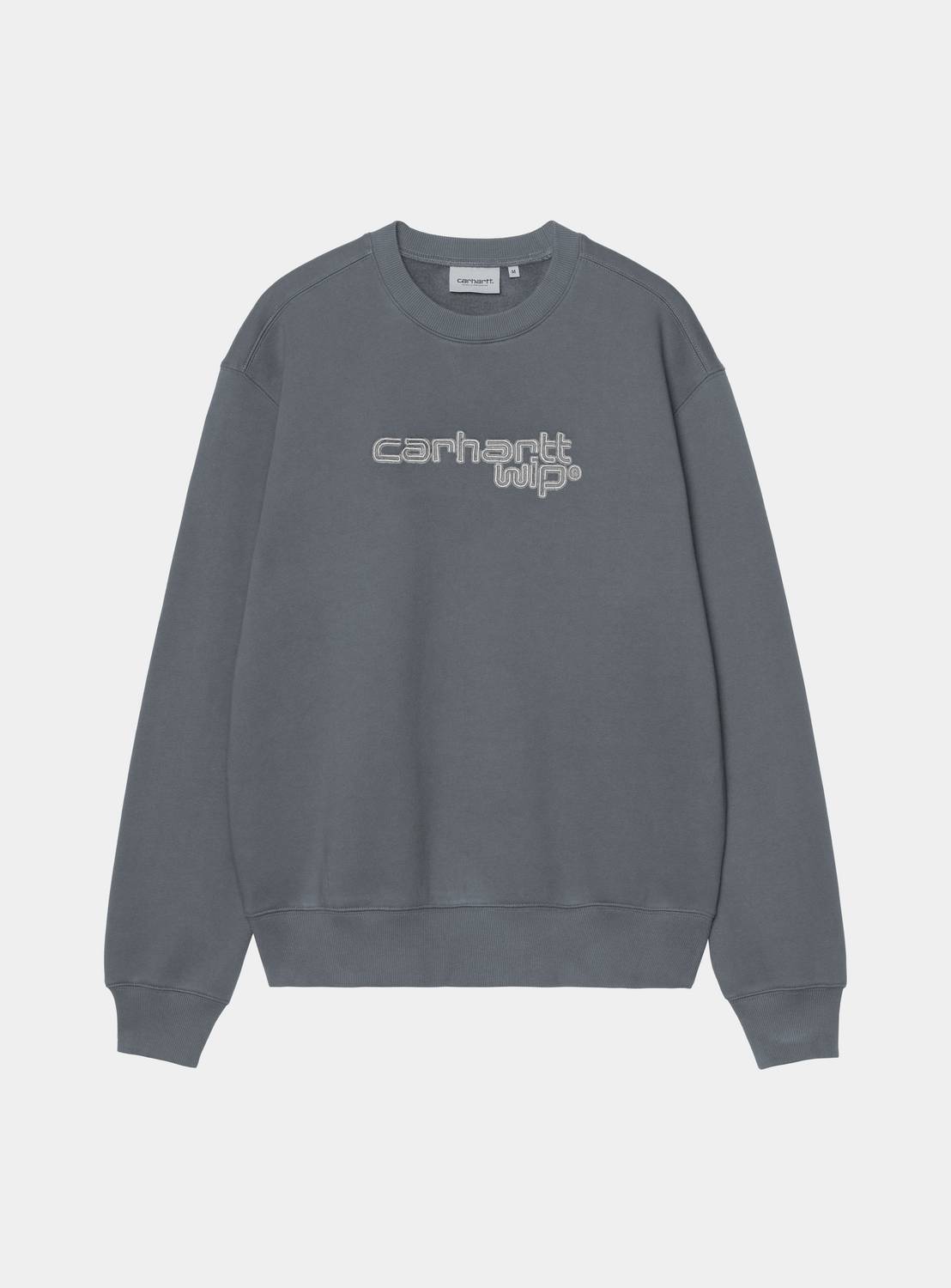 Carhartt WIP Wireless Sweat in Styx / Wax, front view with embroidered logo on the chest.