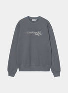 Carhartt WIP Wireless Sweat in Styx / Wax, front view with embroidered logo on the chest.