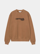 Carhartt WIP Wireless Sweatshirt in WIP Hamilton Brown / Black, front view, with embroidered logo on chest.