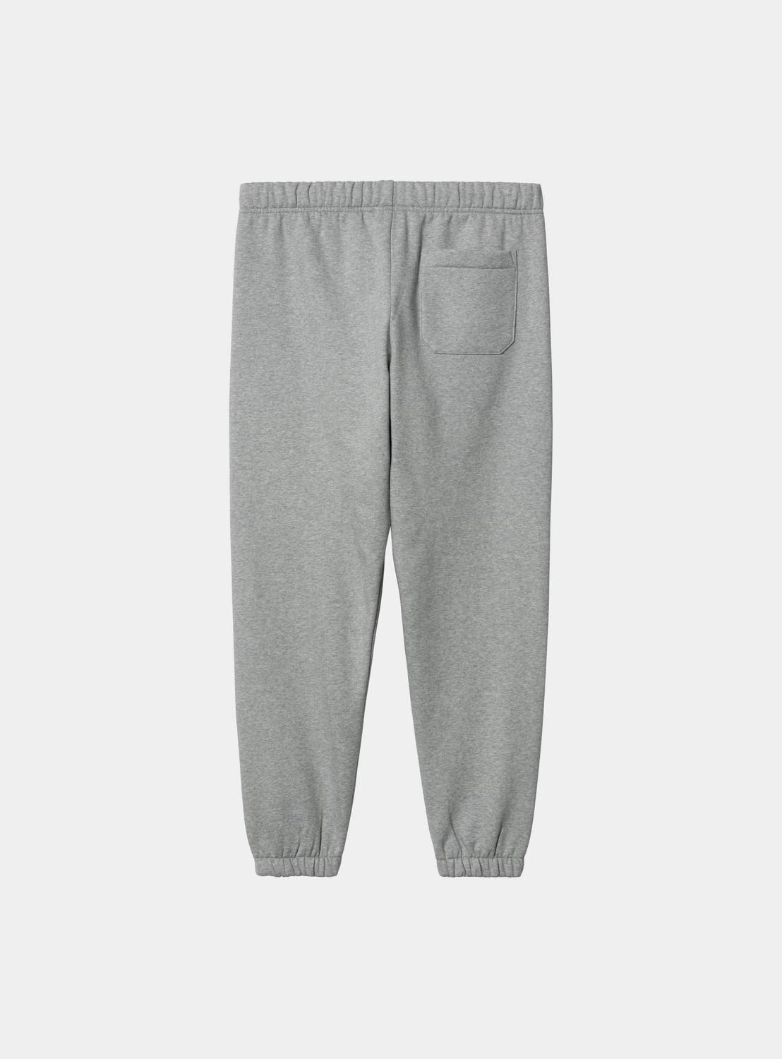 Carhartt WIP Chase Sweat Pant in Grey Heather with gold embroidered logo, shown front view.