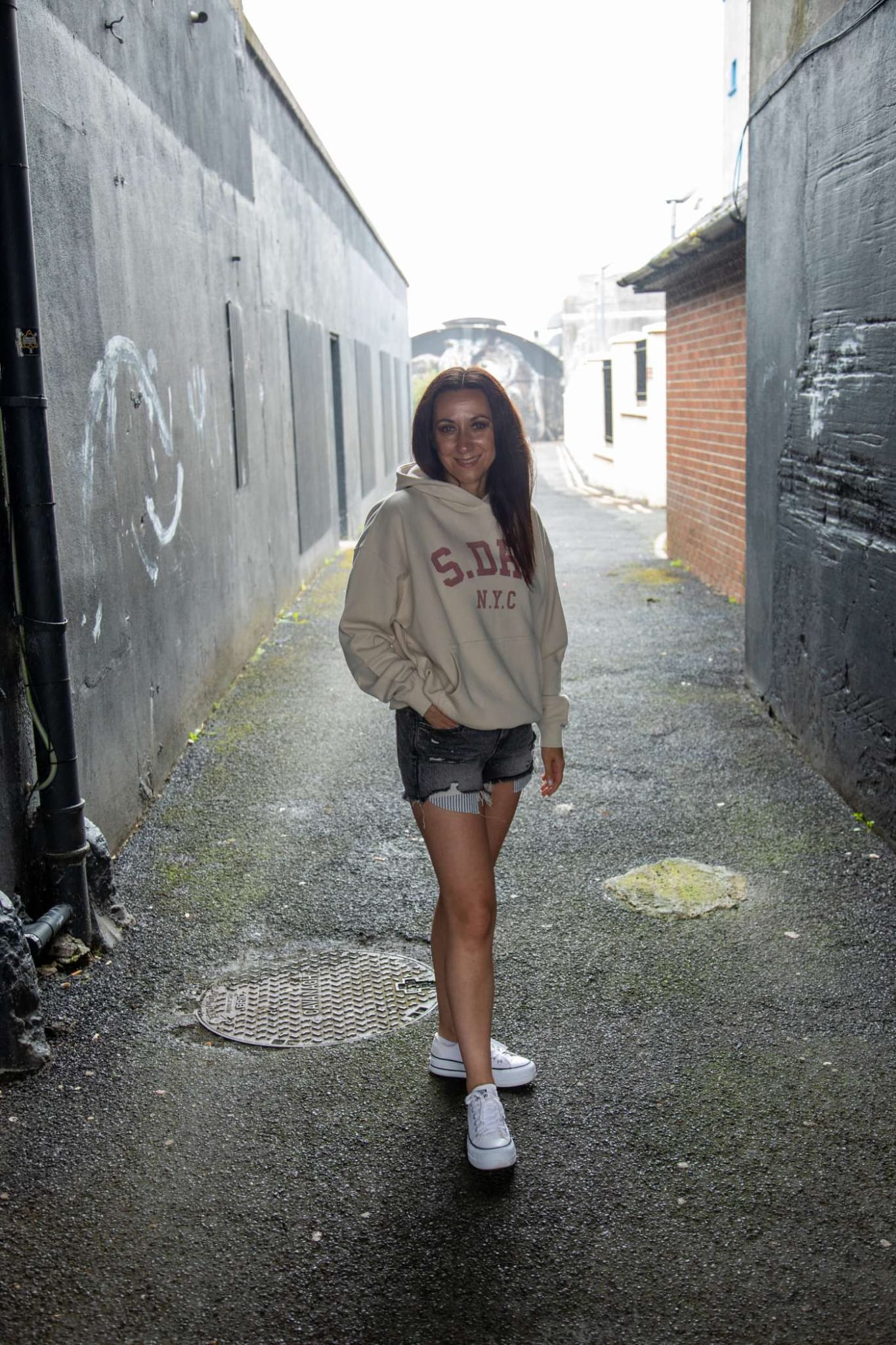 Olivia in Ladies Athletic Essentials Relax Oat Bran Hoodie
