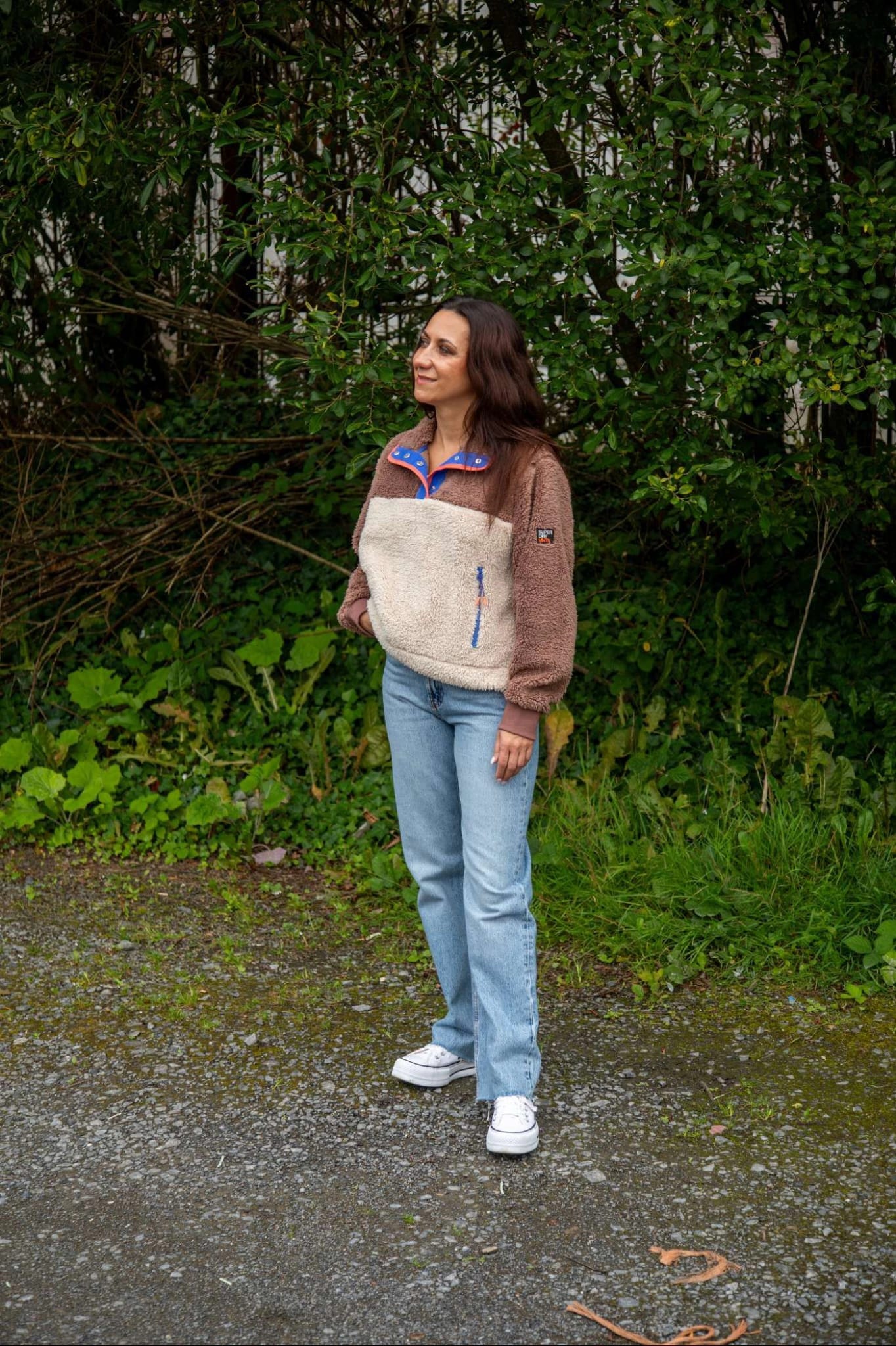Superdry Ladies Super Soft Mash Up Half Zip-Nutmeg Spice Brown Nutmeg Spice Brown model front view