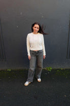 ONLY Rita Life Long Sleeve Cable Knit - Ecru Cashmere / Blue Flower Ecru Cashmere Blue Flower front view