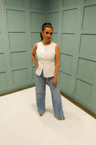 Tally Weijl High Waist Blue Wide Leg Jeans Blue model front view