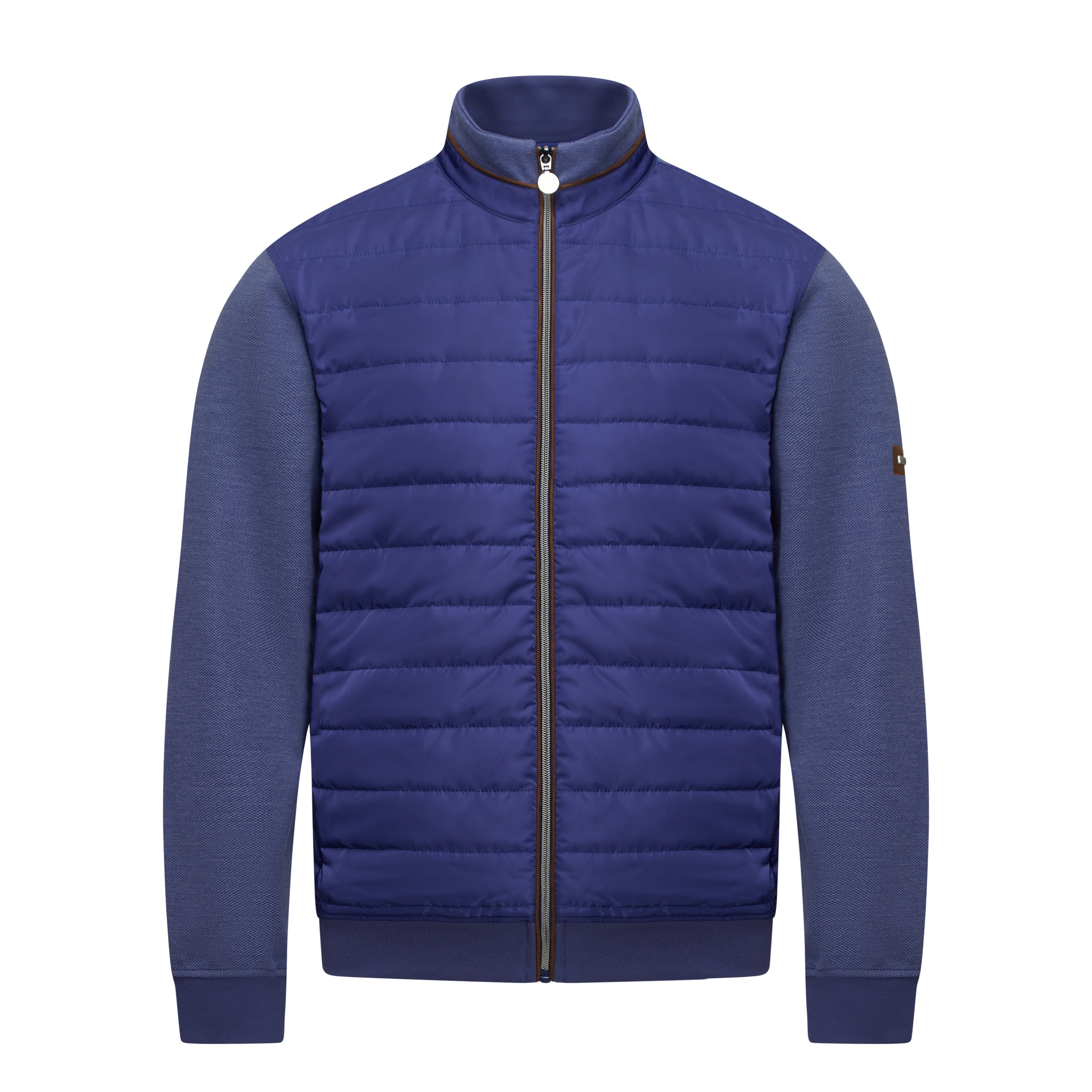 Blue puffer jacket on a white background