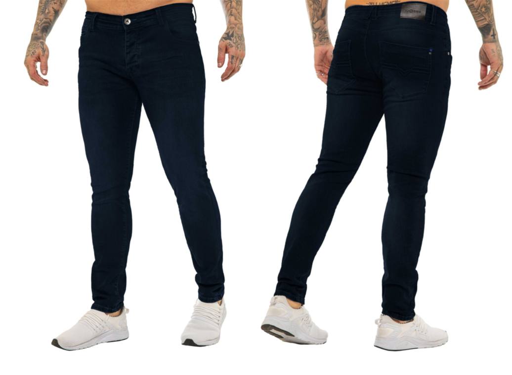 EM629 Navy Tapered Fit Jean-Front and back view