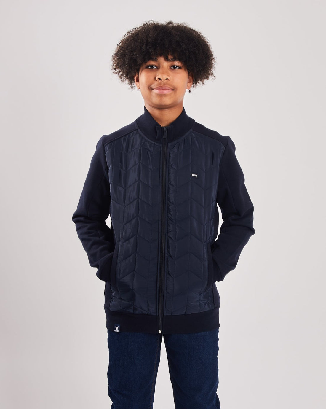 Boy's Issac Navy Zipper Jacket-Jacket Closed Front View