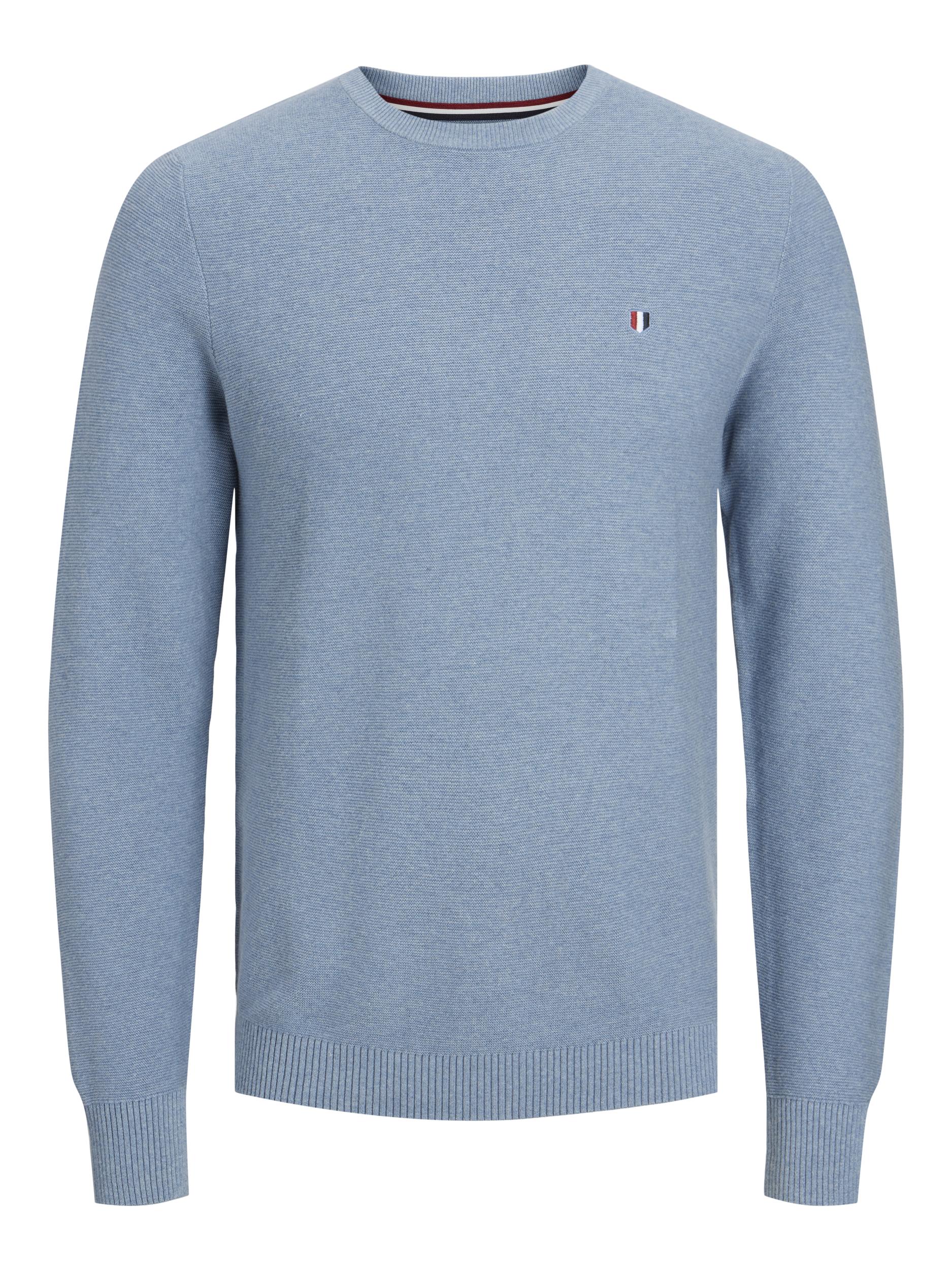 Men's Roy Knit Crew-Faded Denim-Ghost Front View