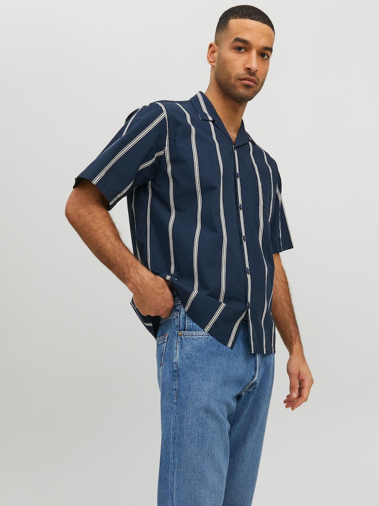Men's Navy Blazer Cain Resort Shirt-Side View