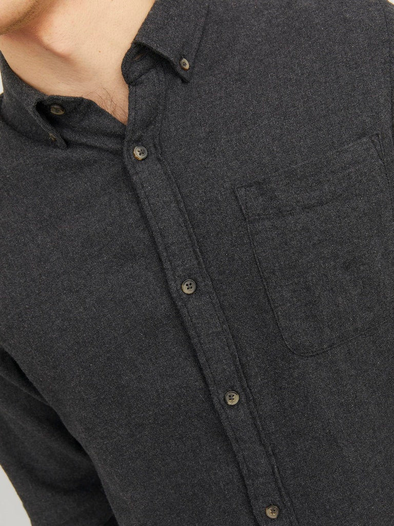 Classic Dark Grey Melange Shirt-Chest pocket detail