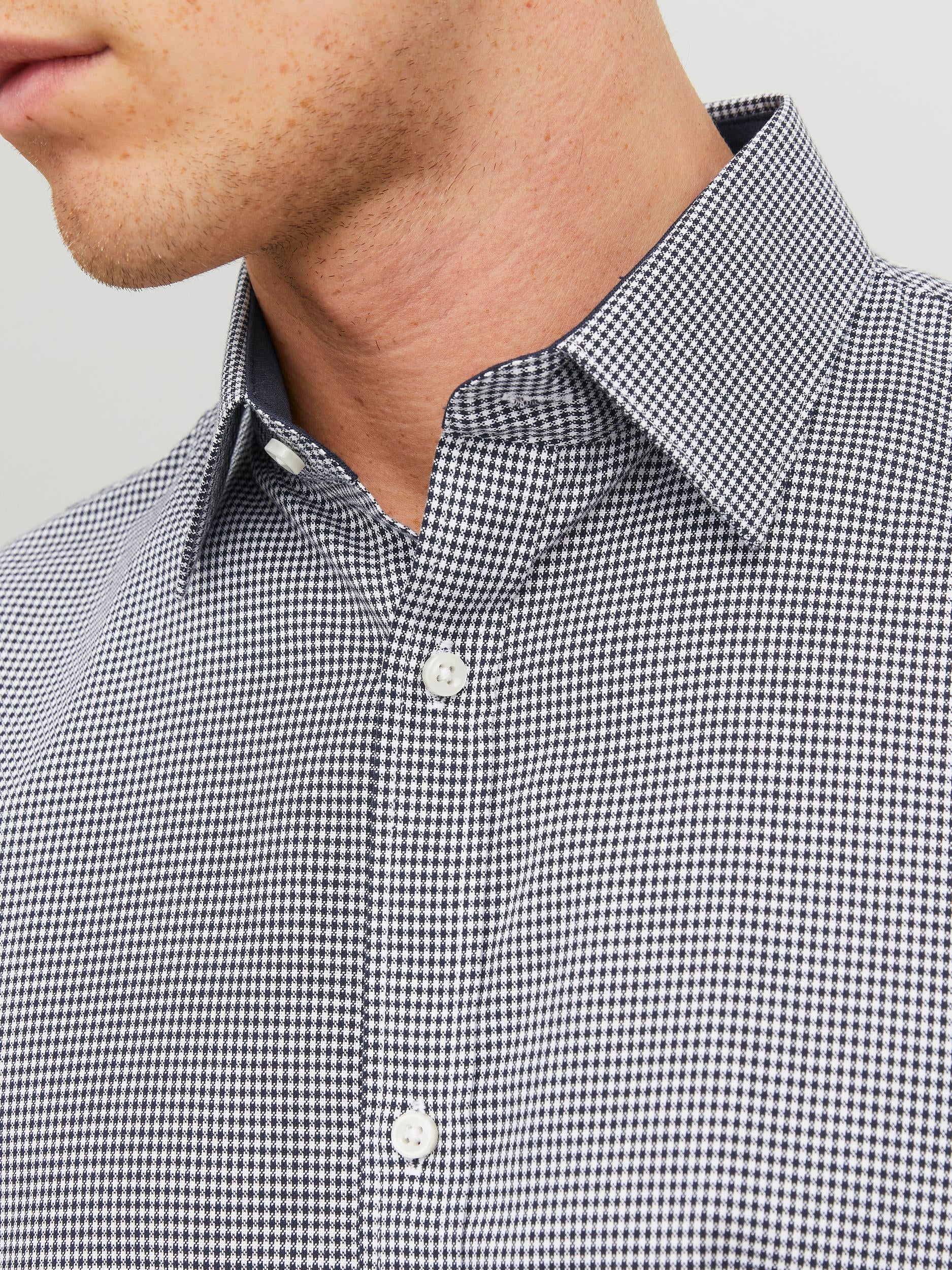 Men's Belfast Shirt Long Sleeve - Navy Blazer-Collar View