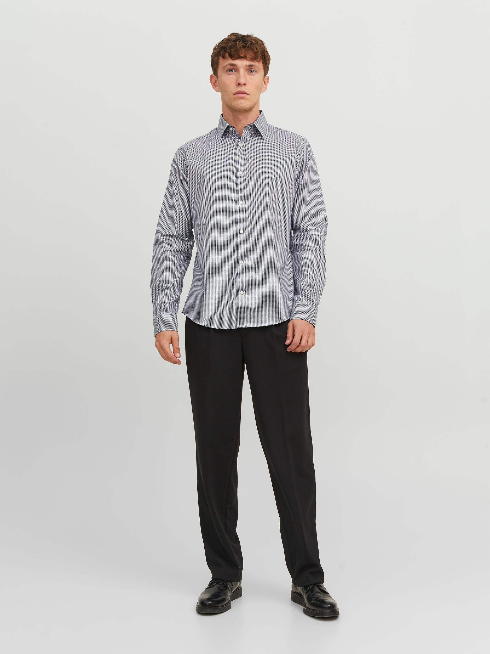 Men's Belfast Shirt Long Sleeve - Navy Blazer-Full Model Front View