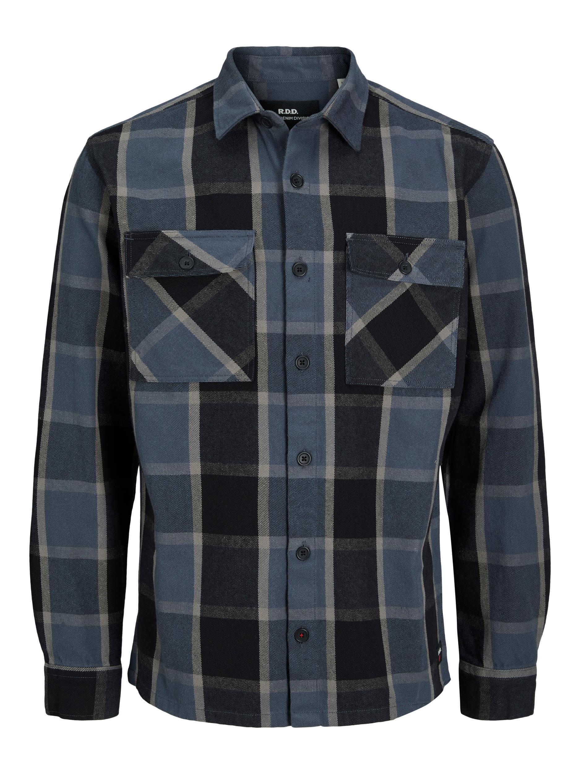 Men's Brady Check Overshirt Long Sleeve-Charcoal Gray-Ghost Front View