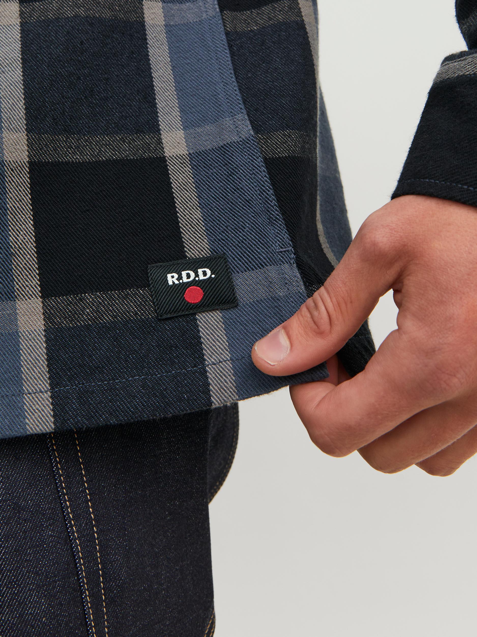 Men's Brady Check Overshirt Long Sleeve-Charcoal Gray-Tab Logo View