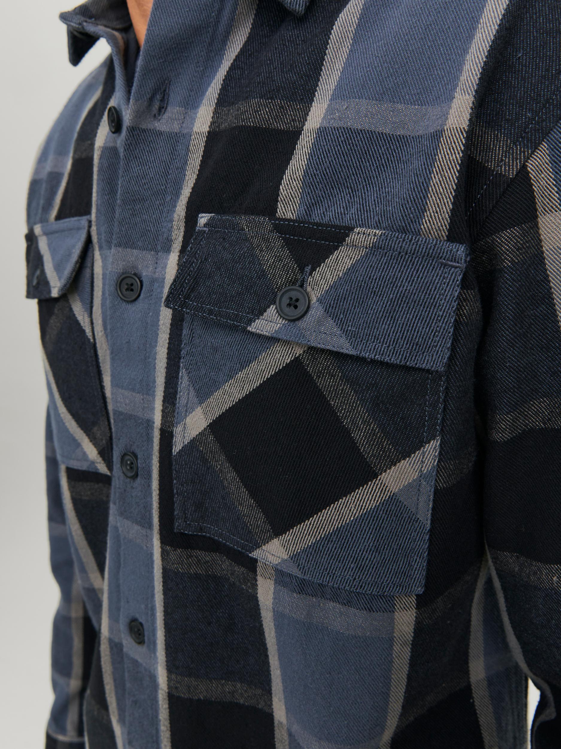 Men's Brady Check Overshirt Long Sleeve-Charcoal Gray-Pocket View