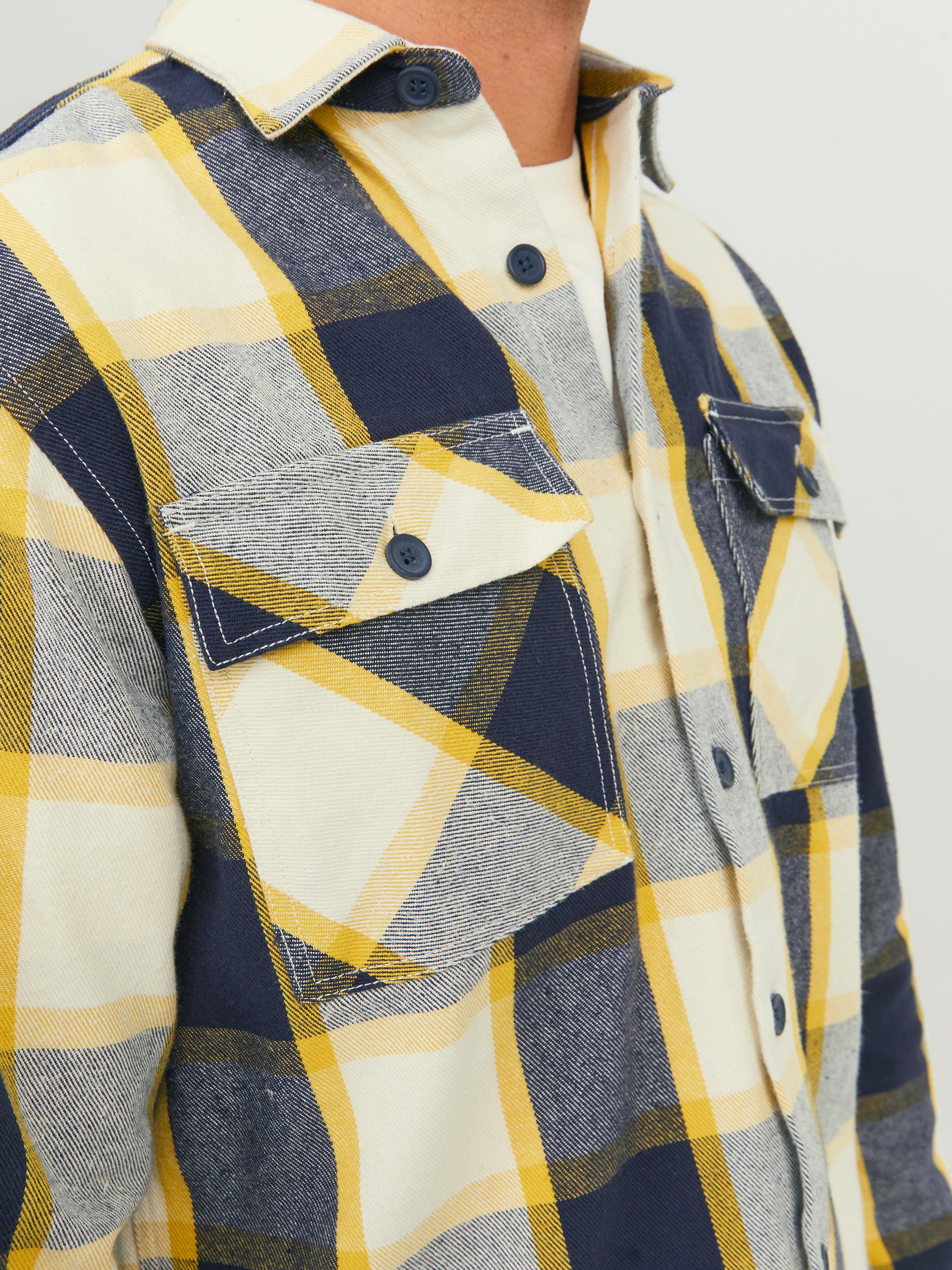 Men's Brady Check Overshirt Long Sleeve-Ceylon Yellow-Pocket View
