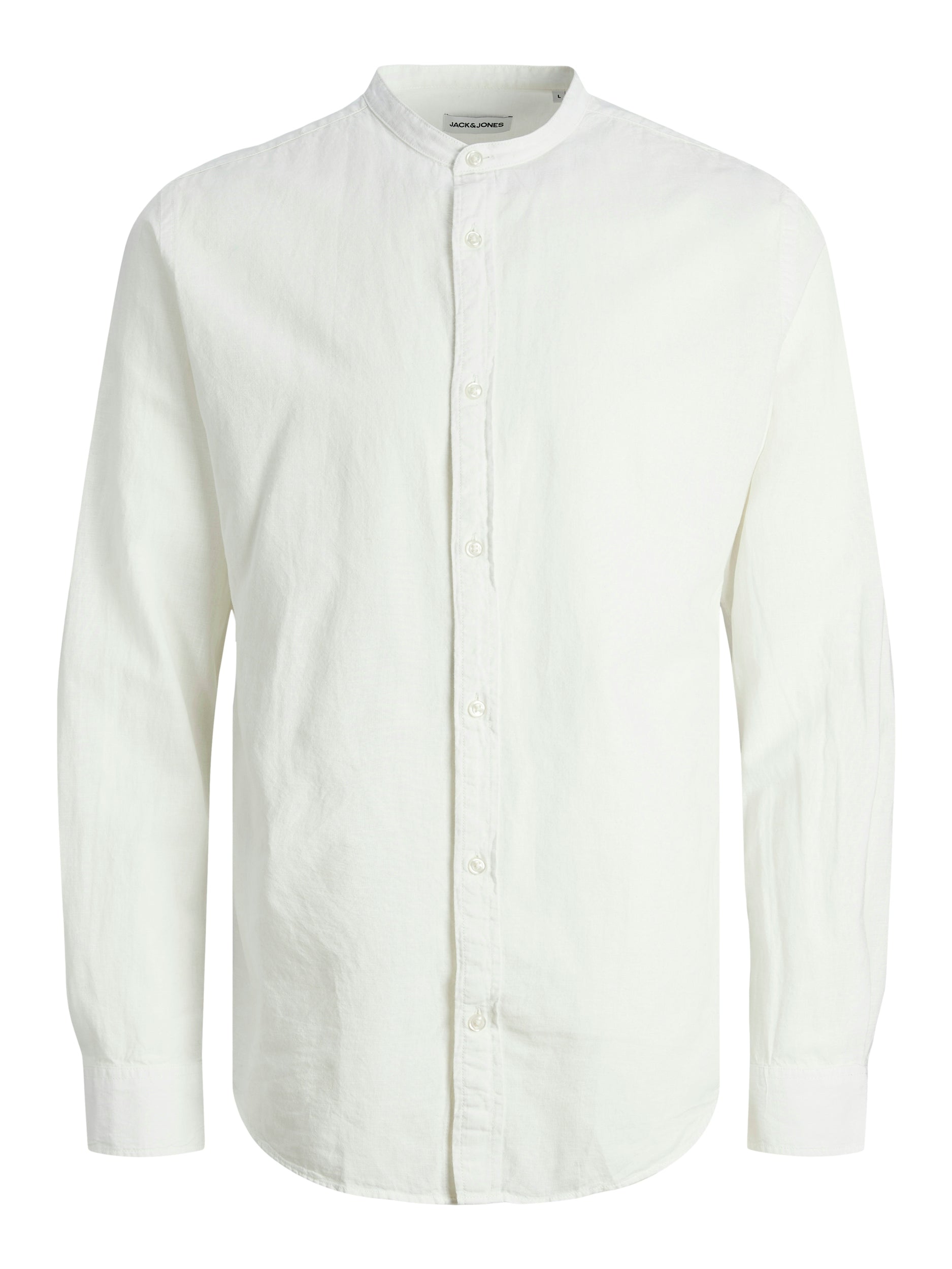 Men's Linen Band Shirt Long Sleeve-White-Front View