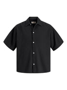 JACK JONES ORIGINALS Montauk Wavy Texture Shirt - Black Black flat front view