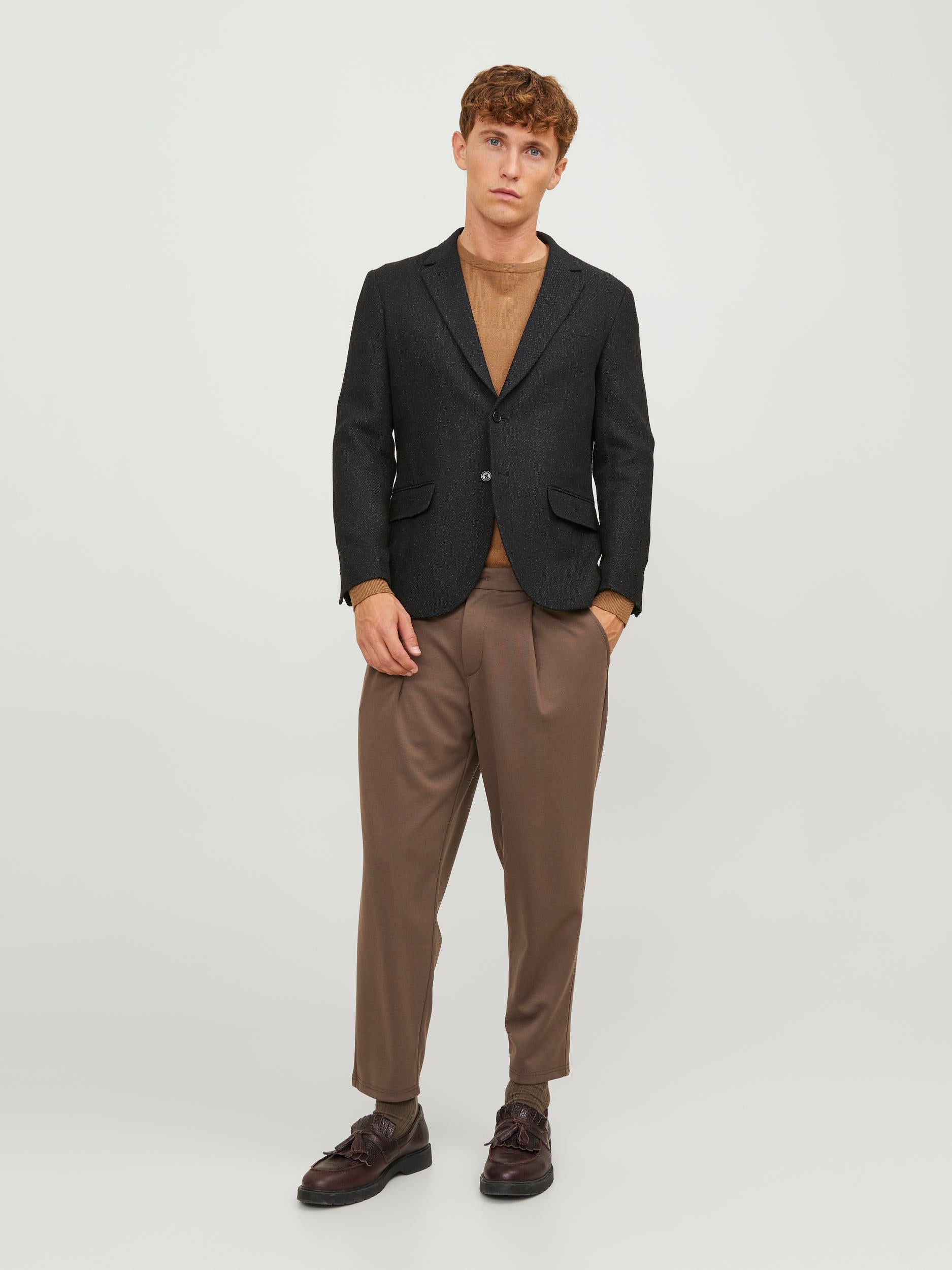 Tweed slim fit black beauty blazer-Full model view