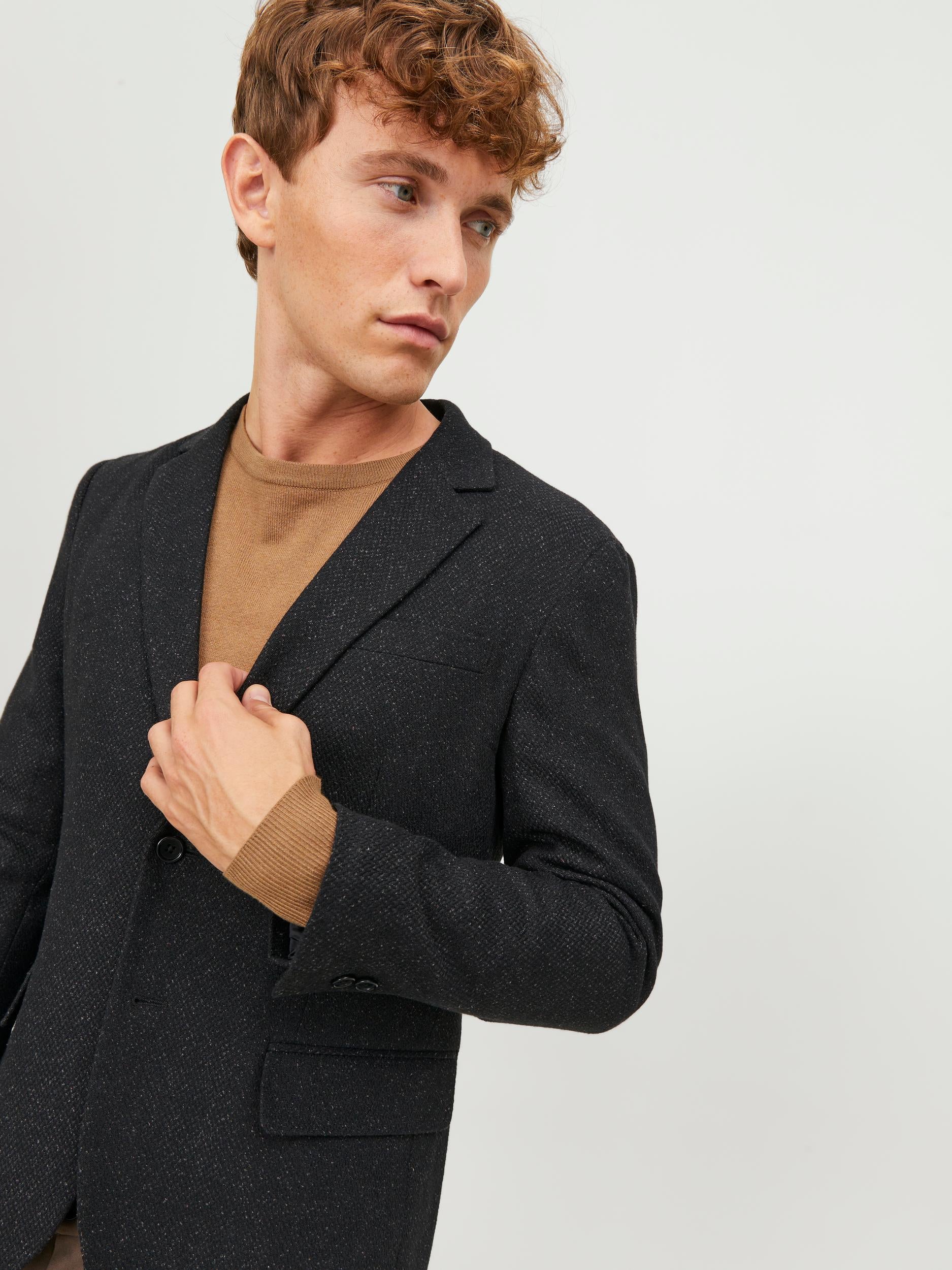 JACK JONES PREMIUM Tweed Blazer Slim Fit-Black Beauty Black Beauty back view