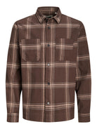JACK JONES CORE Space Logan Flannel Overshirt Long Sleeve-Seal Brown Seal Brown front view