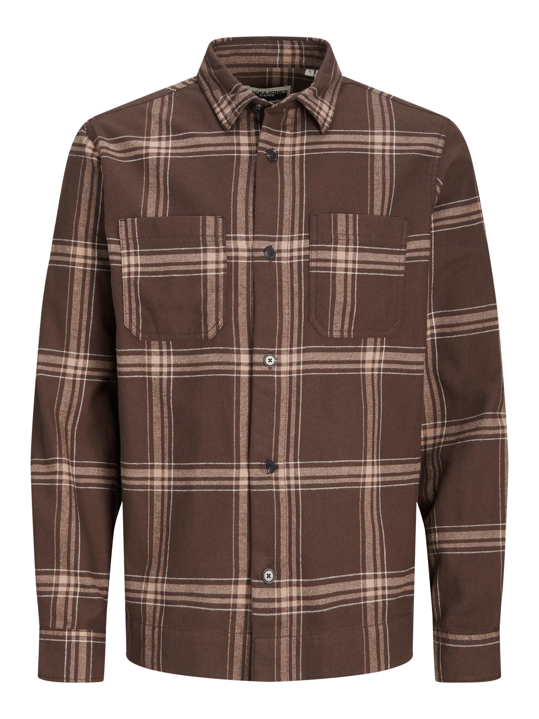 JACK JONES CORE Space Logan Flannel Overshirt Long Sleeve-Seal Brown Seal Brown front view