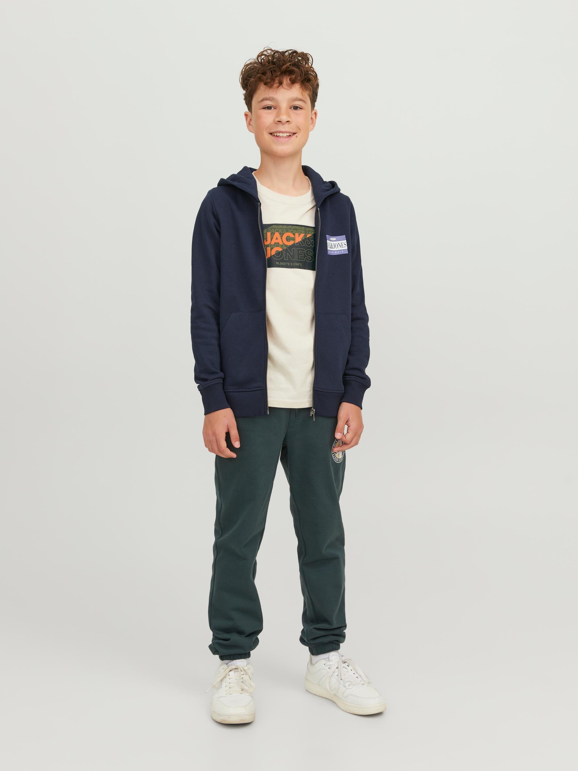 Boy's Logan Tee Short Sleeve Crew Neck Junior-Moonbeam-Model Full Front View