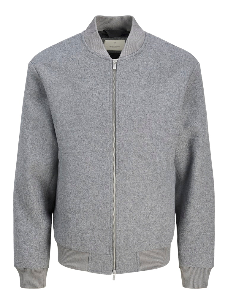 Menn's Venice Wool Blend Bomber-Grey Melange-Front View