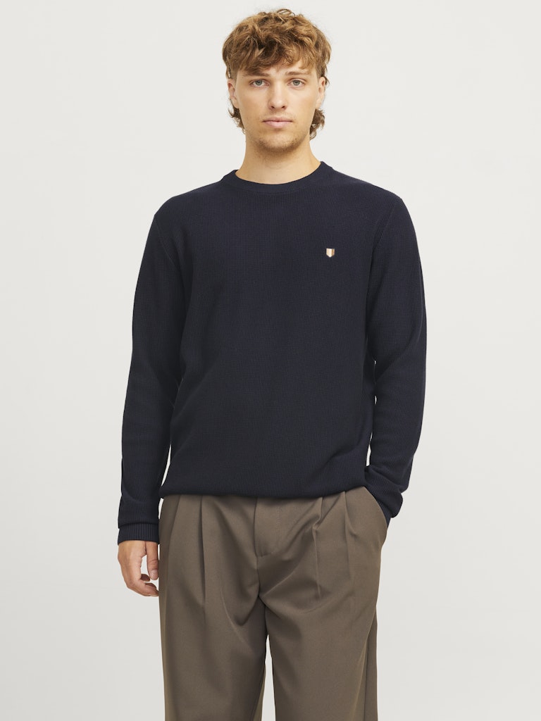 Men's Rony Knit Crew Neck-Maritime Blue-Model Front View