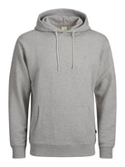 JACK JONES PREMIUM Clogan Sweat Hood-Grey Melange GREY MELANGE front view