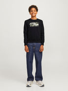 Outdoor Logo Sweat Crew Neck Junior-Black-Model Full Front View