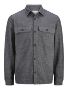 JACK JONES PREMIUM Raymond Melange Solid Long Sleeve Overshirt-Black Oyster Black Oyster front view