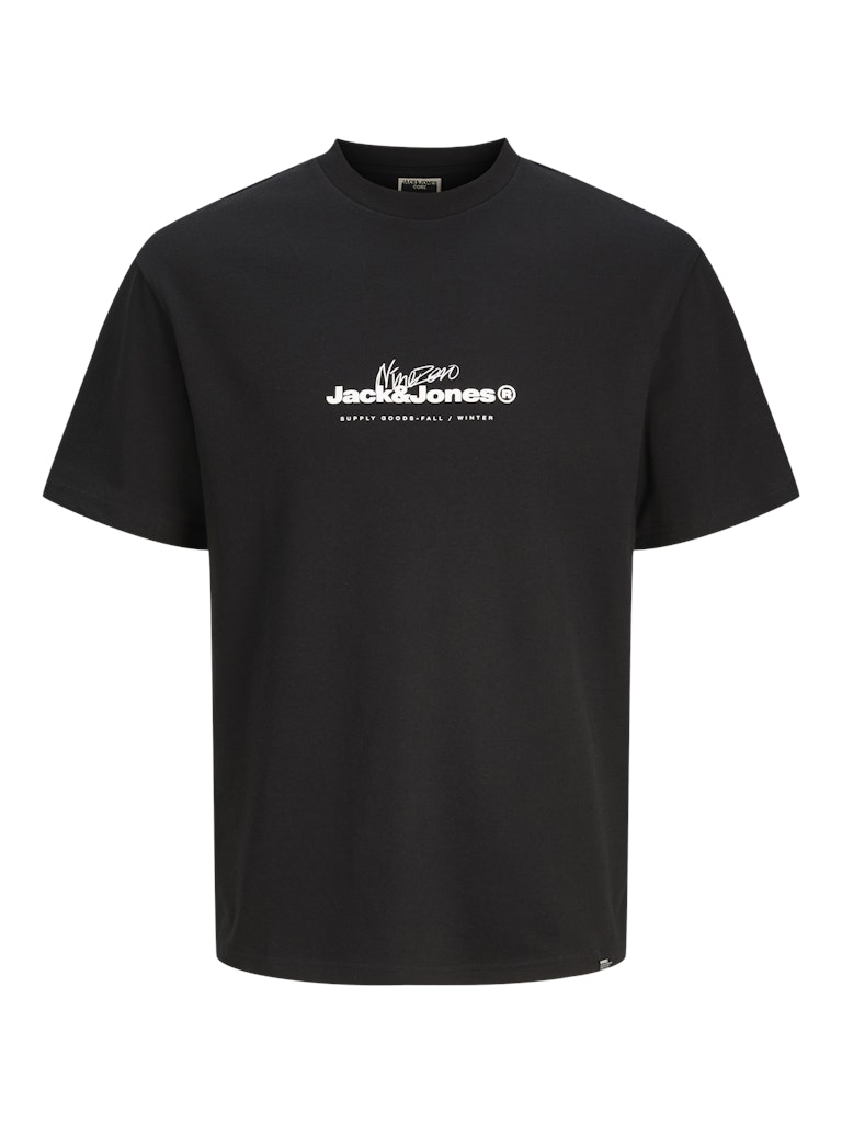 JACK JONES CORE Charlie Branding Crew Neck Black Tee Black front view