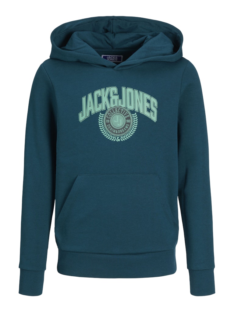 Boy's Kam Varsity Branding Sweat Hood Junior-Deep Teal-Ghost Frontn View